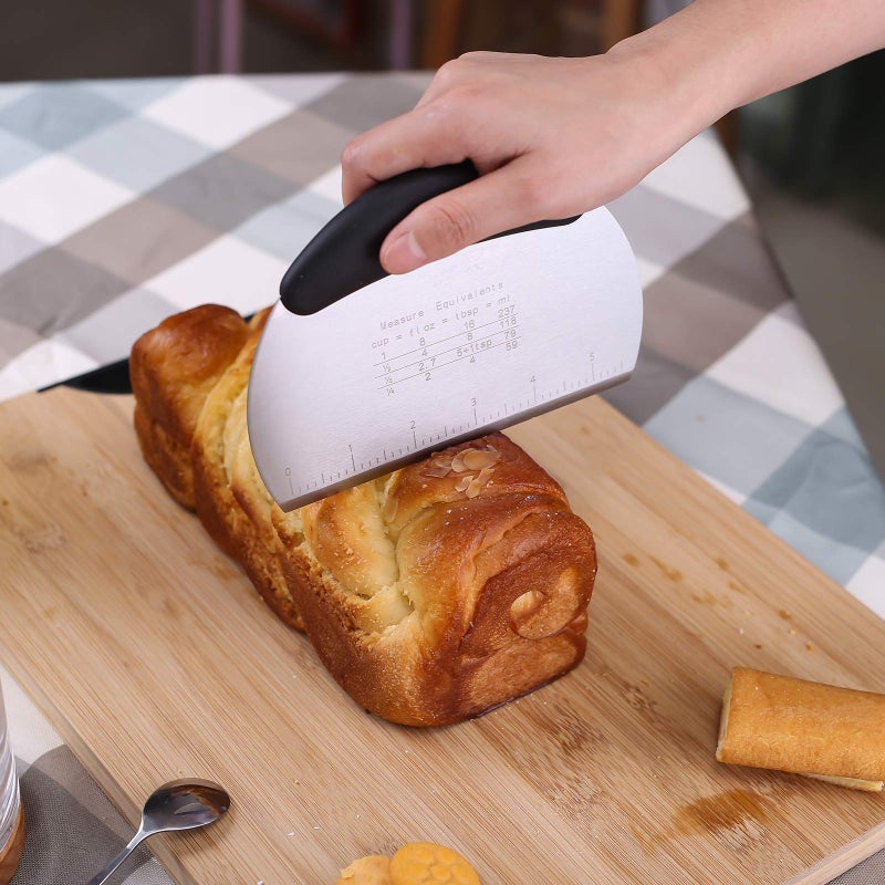 XoYoZo 1 pcs Dough Pastry Scraper Chopper/Stainless Steel Dough Scraper Cutter with Ergonomic Rubber Non-Slip Grip/Dough Scraper Cutter/Pro Pastry Pizza Cutter Chopper (Black) - Image 2